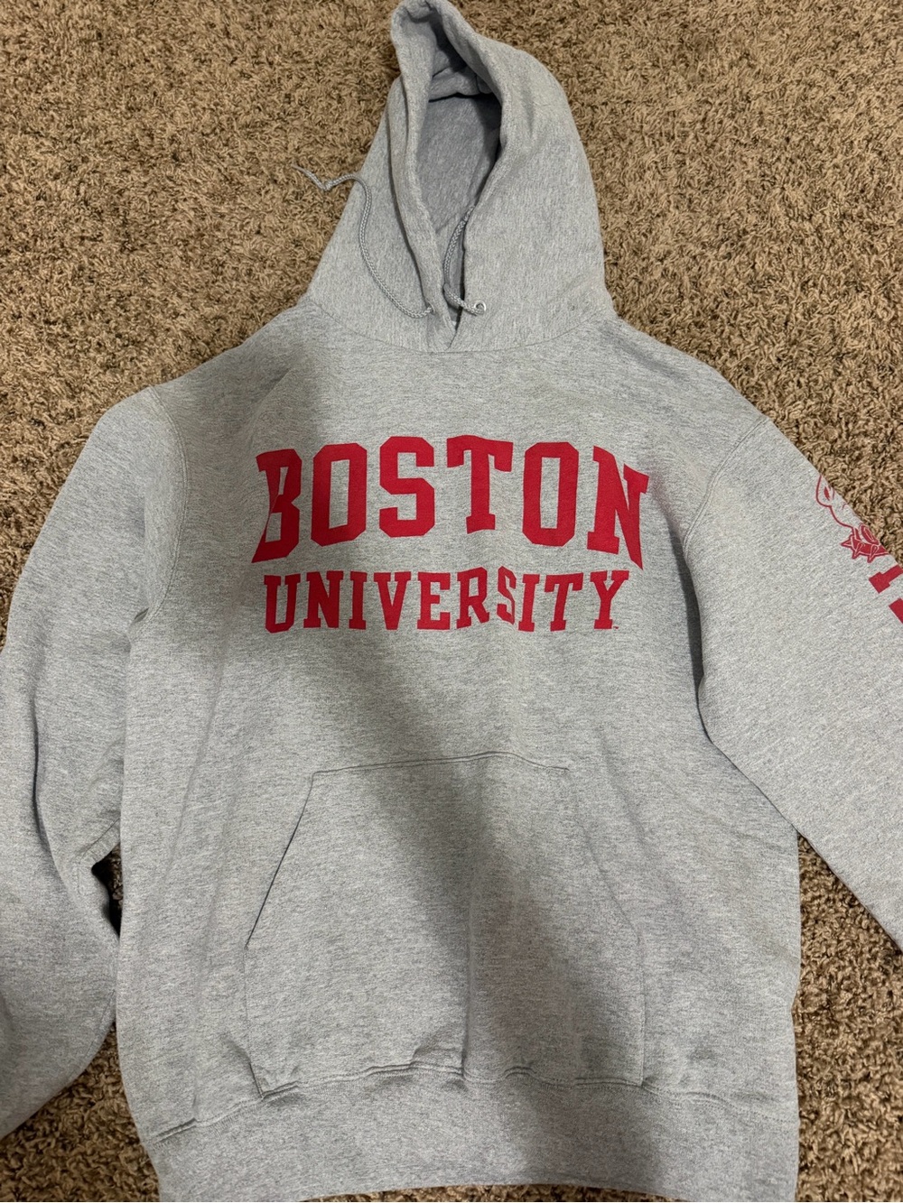 Boston University Gray Hoodie with red logo